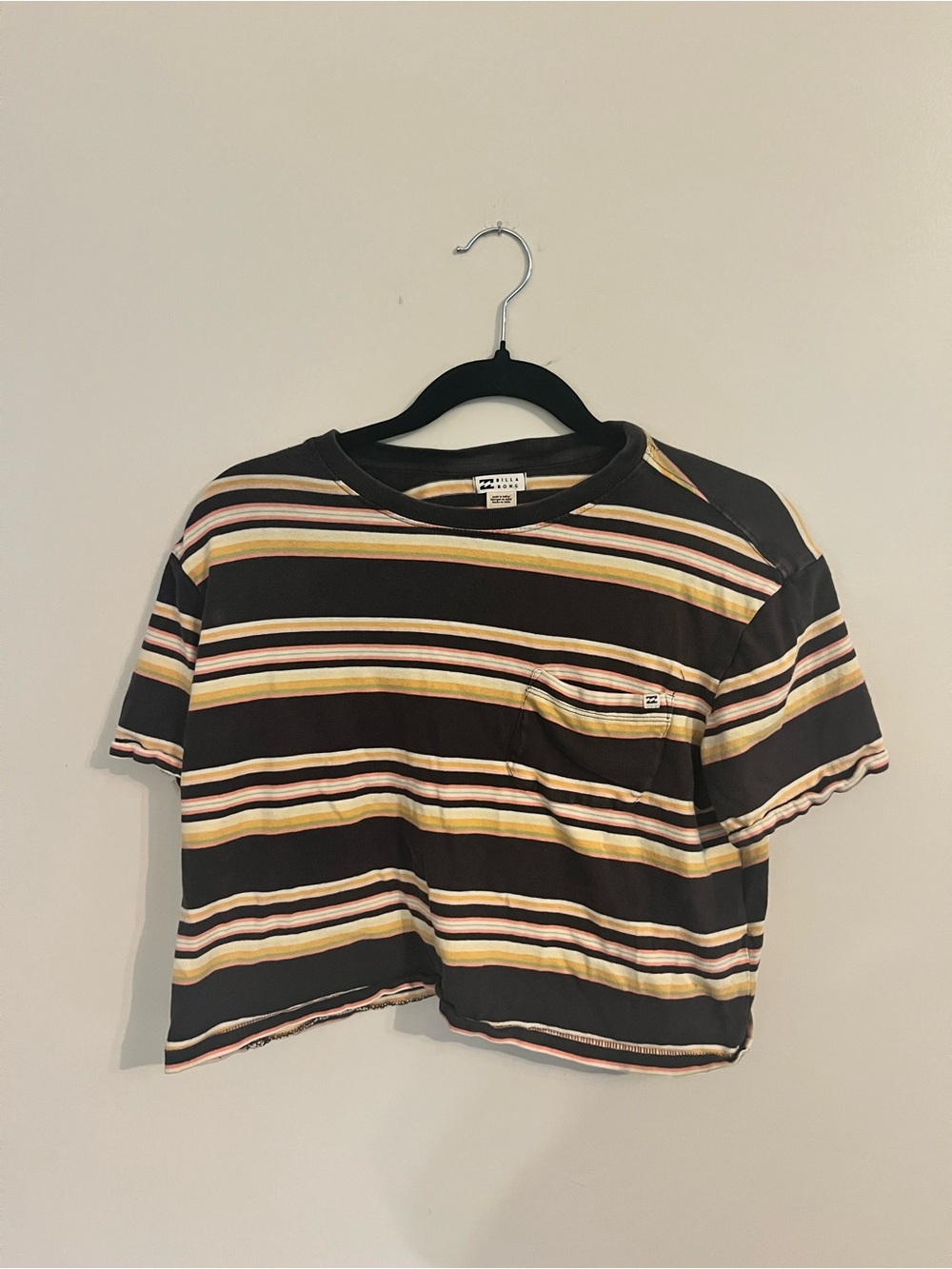 Billabong Black Striped Crop Top with Yellow and Pink Accents